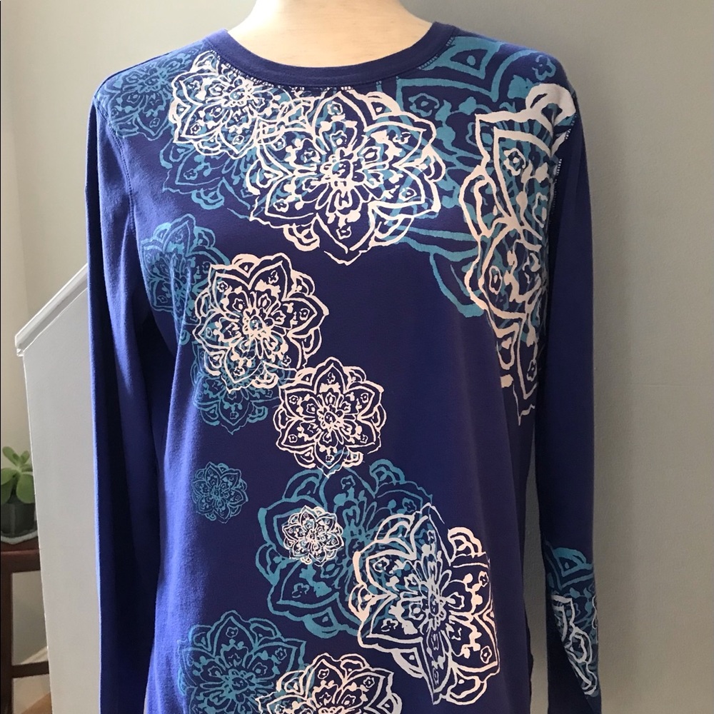 TEK GEAR Floral Purple Blue White and Turquoise Long Sleeve Tee Size Large